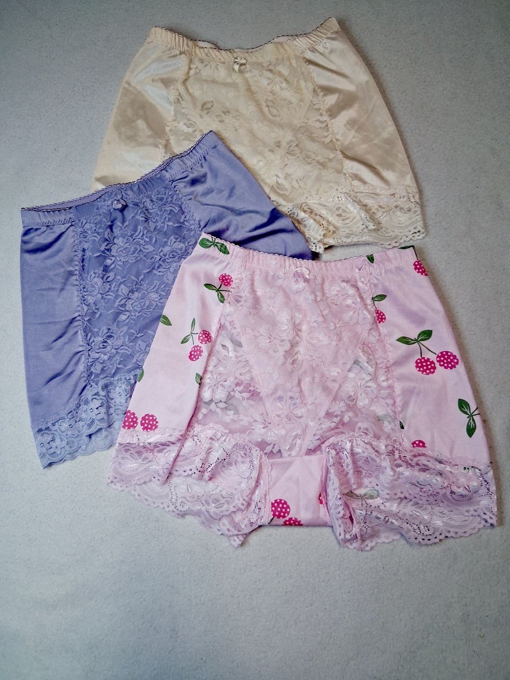 Rhonda Shear Lace Trim Panty Shorts Trio - Pink, Lavender, Cream
